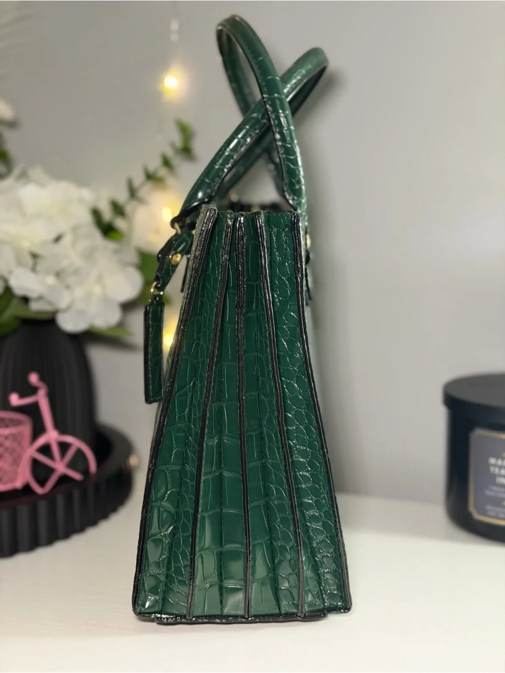 Victoria's Secret Emerald Green Croc-Embossed Satchel